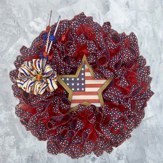 American Glory Star Wreath – 27” Patriotic Door Décor