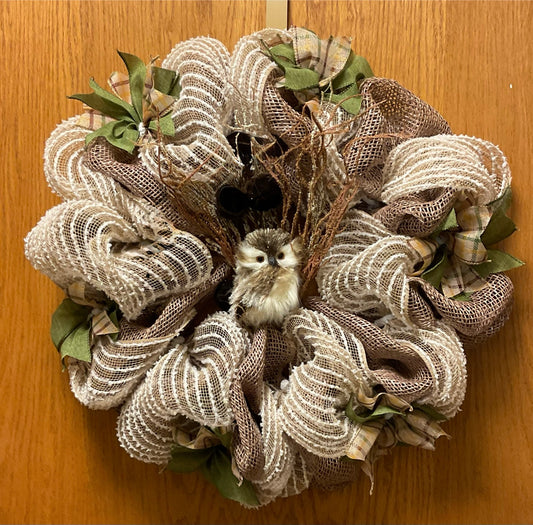 The Watchful Nest – Custom Woodland Owl Wreath