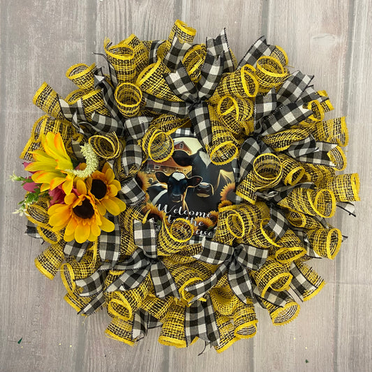 Barnyard Chic – Custom Sunflower Cow Wreath