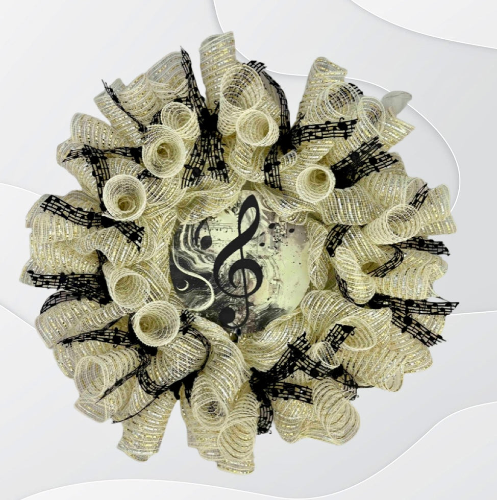 Treble at the Door – 24” Gold & Black Musical Wreath