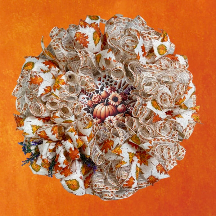 Harvest Glow Pumpkin & Maple Leaf Wreath – 24”