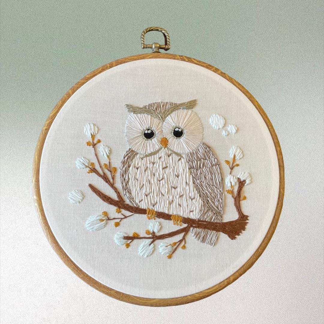 Owl Embroidery Hoop Art, Neutral Bird Wall Decor, Woodland Owl, Handmade Embroidery, Nature Hoop Art, Rustic Home Decor