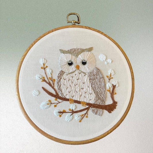 Owl Embroidery Hoop Art, Neutral Bird Wall Decor, Woodland Owl, Handmade Embroidery, Nature Hoop Art, Rustic Home Decor