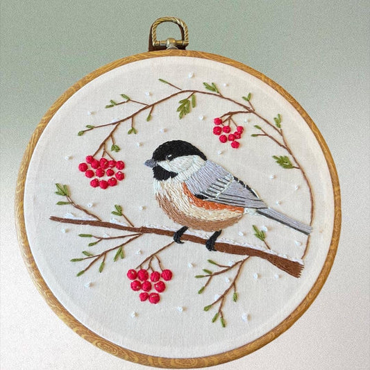 Chickadee Embroidery Hoop Art, Winter Bird Wall Decor, Handmade Bird Embroidery, Woodland Hoop Art, Nature Wall Decor, Rustic Home
