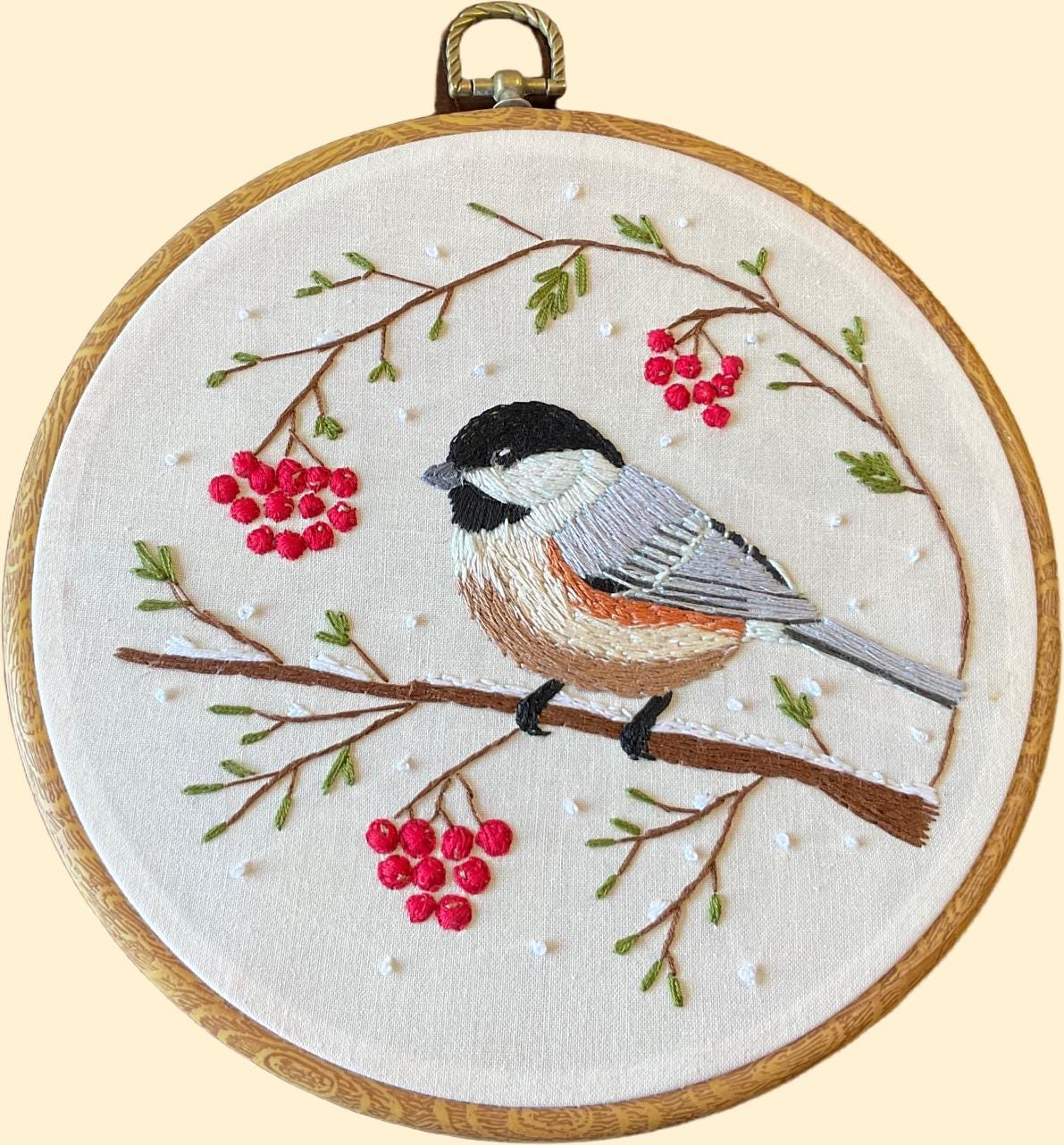 Chickadee Embroidery Hoop Art, Winter Bird Wall Decor, Handmade Bird Embroidery, Woodland Hoop Art, Nature Wall Decor, Rustic Home