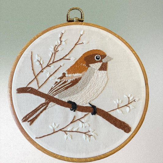 Sparrow Embroidery Hoop Art, Neutral Bird Wall Decor, Woodland Bird Embroidery, Handmade Hoop Art, Nature Wall Decor, Rustic Home