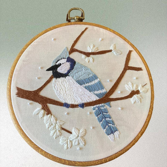 Blue Jay Embroidery Hoop Art, Winter Bird Wall Decor, Handmade Bird Embroidery, Woodland Hoop Art, Nature Wall Decor, Rustic Home