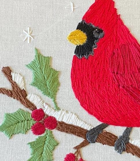 Cardinal Embroidery Hoop Art, Winter Bird Wall Decor, Red Cardinal on Holly Branch, Christmas Embroidery, Handmade Hoop Decor
