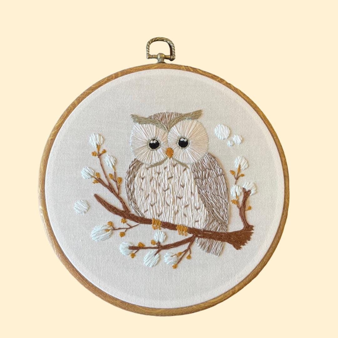 Owl Embroidery Hoop Art, Neutral Bird Wall Decor, Woodland Owl, Handmade Embroidery, Nature Hoop Art, Rustic Home Decor
