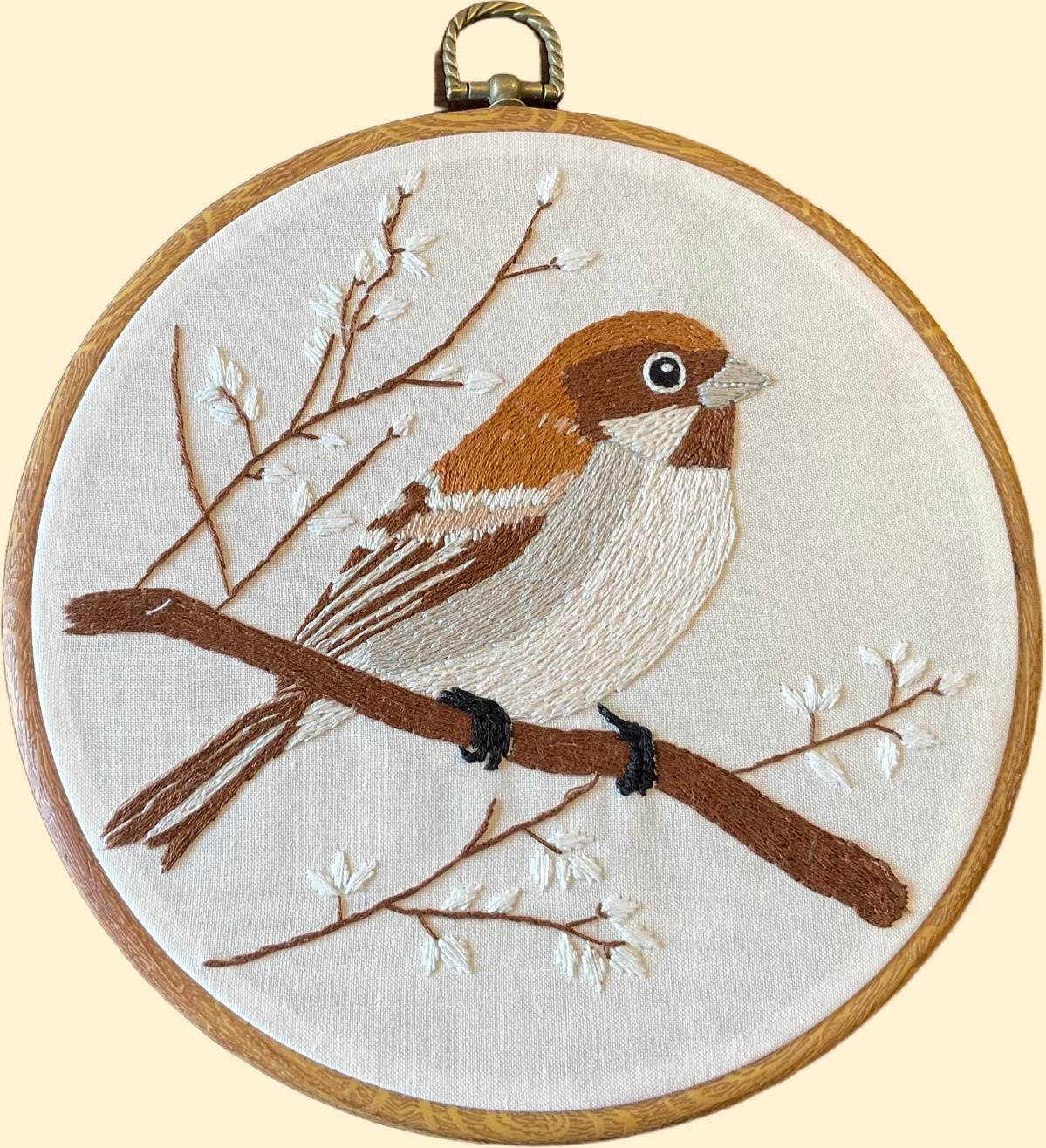 Sparrow Embroidery Hoop Art, Neutral Bird Wall Decor, Woodland Bird Embroidery, Handmade Hoop Art, Nature Wall Decor, Rustic Home
