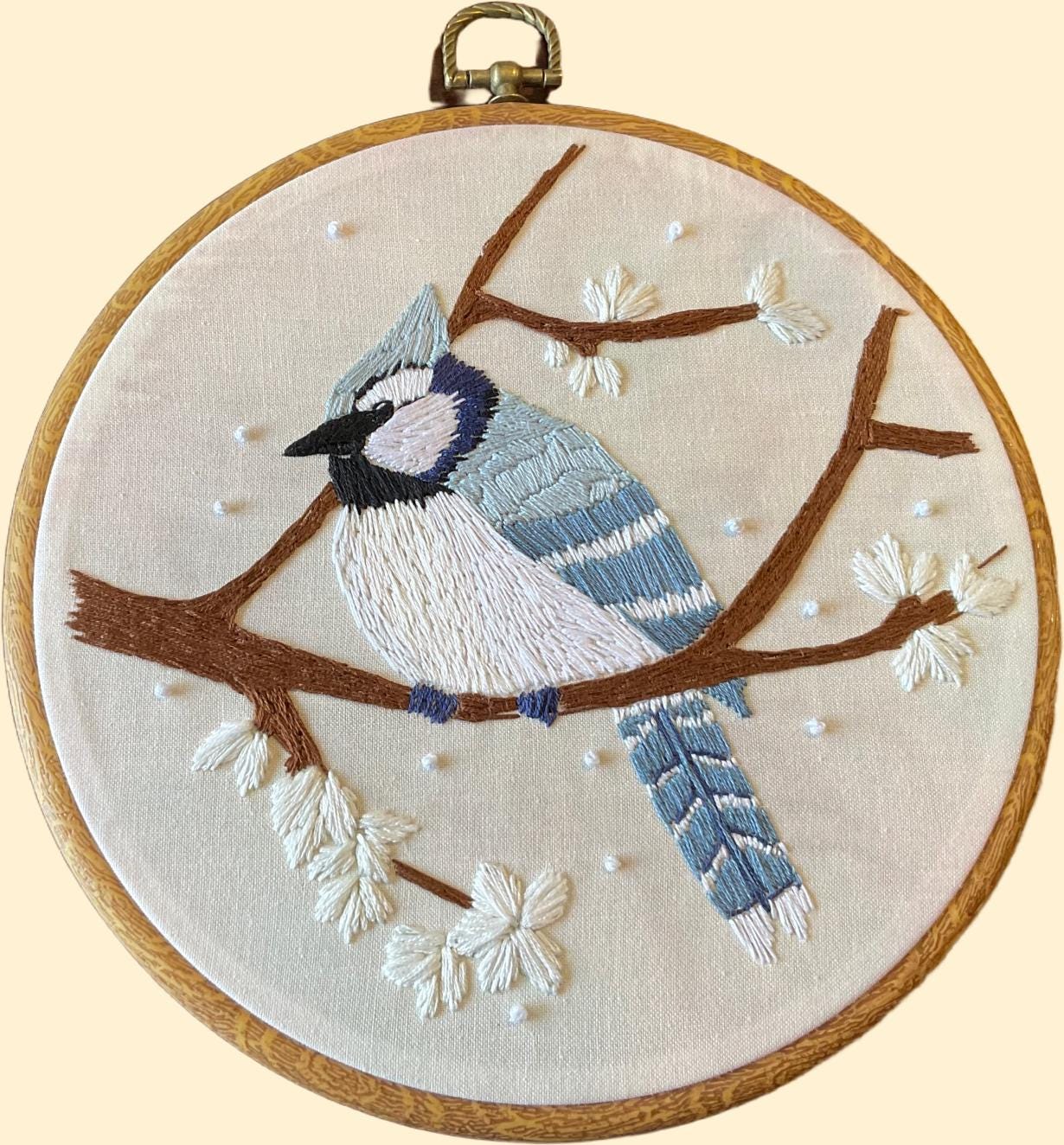 Blue Jay Embroidery Hoop Art, Winter Bird Wall Decor, Handmade Bird Embroidery, Woodland Hoop Art, Nature Wall Decor, Rustic Home